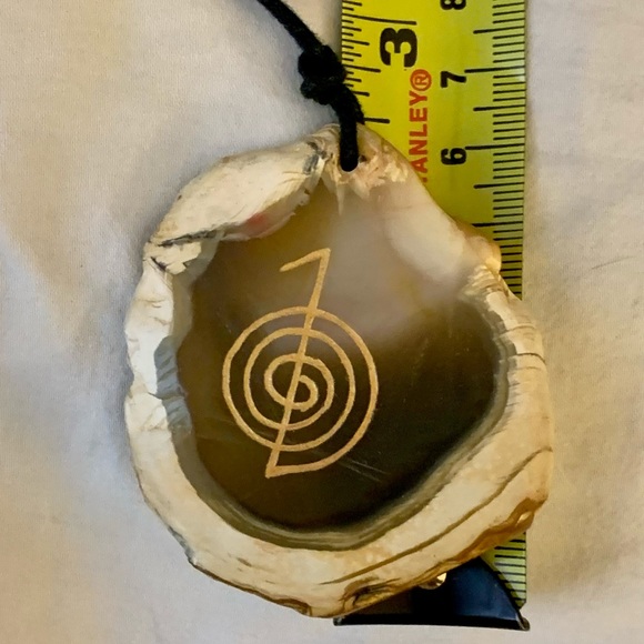 GOLDEN HIEROGLYPHICS in AGATE GEODE NECKLACE- RARE - Picture 5 of 12